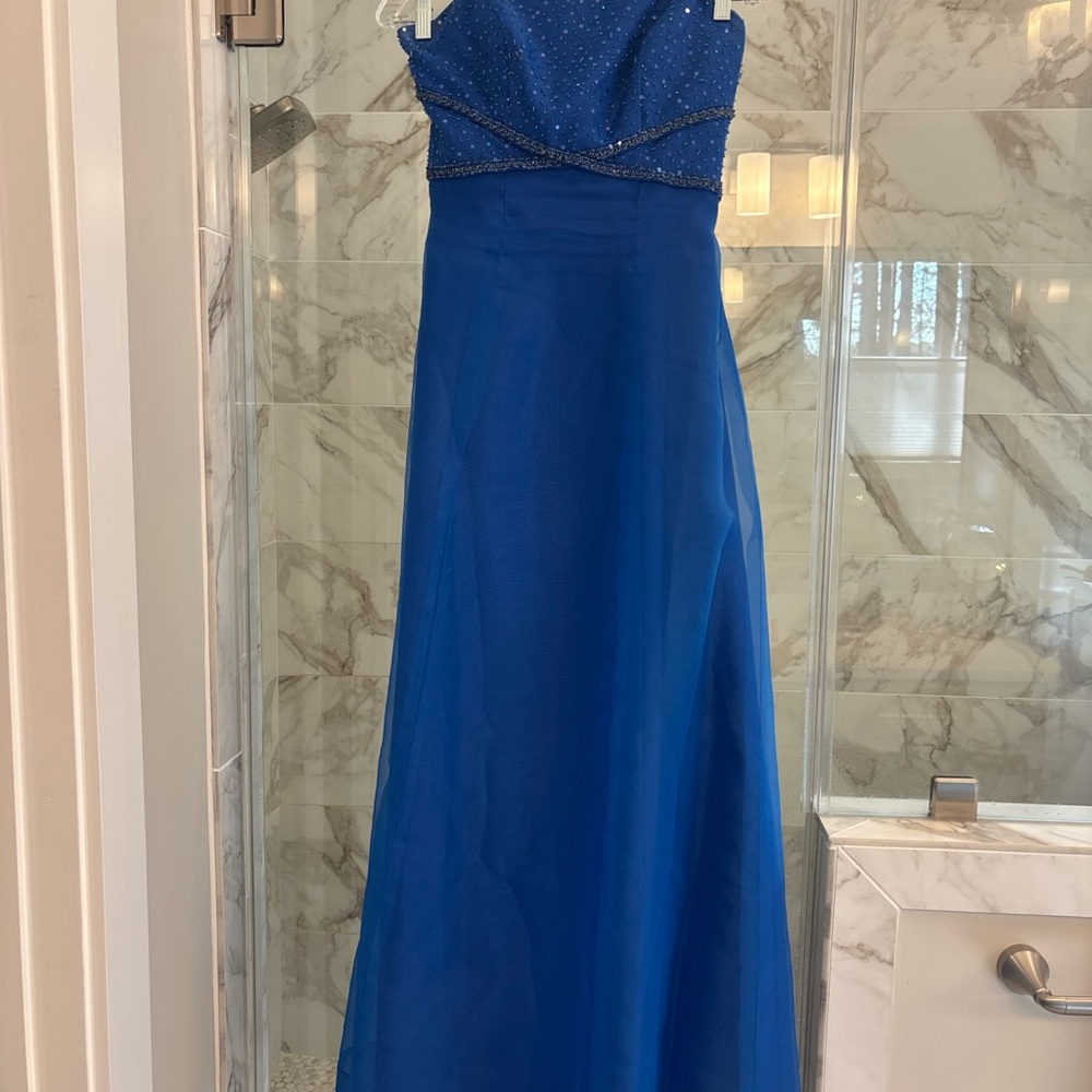 Strapless Blue Beaded Formal Full Length Dress & Shawl